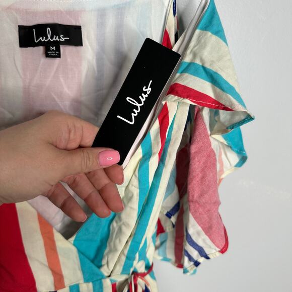 Lulu’s Women’s‎ Caliente Multi Striped Off-the-Shoulder Wrap Dress Size M NWT - Picture 5 of 10